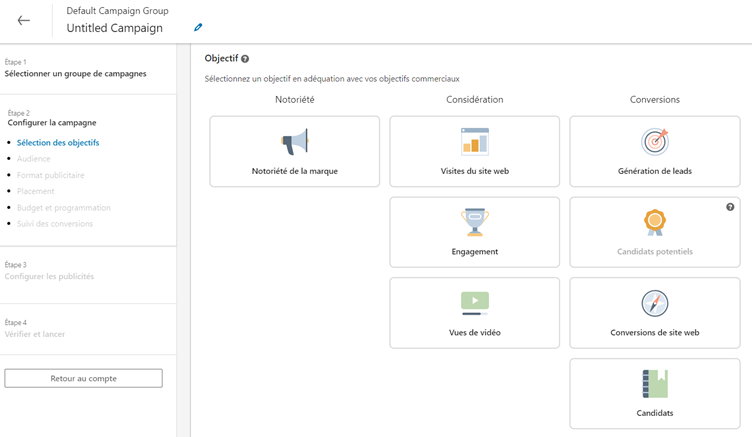 Objectifs de campagne Linkedin Ads