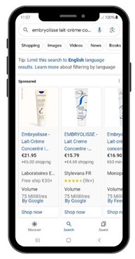 publicité google shopping mobile