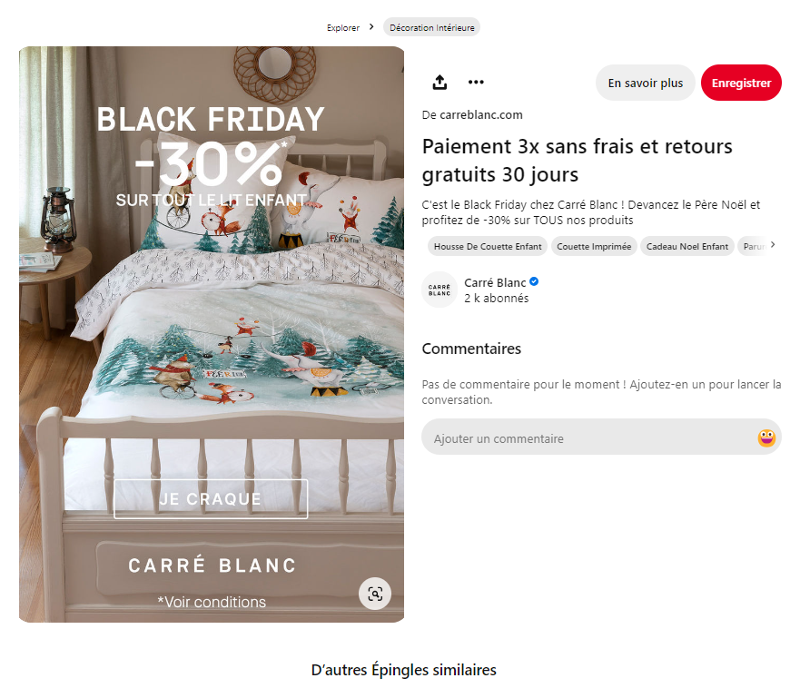 publicité Pinterest Carré Blanc